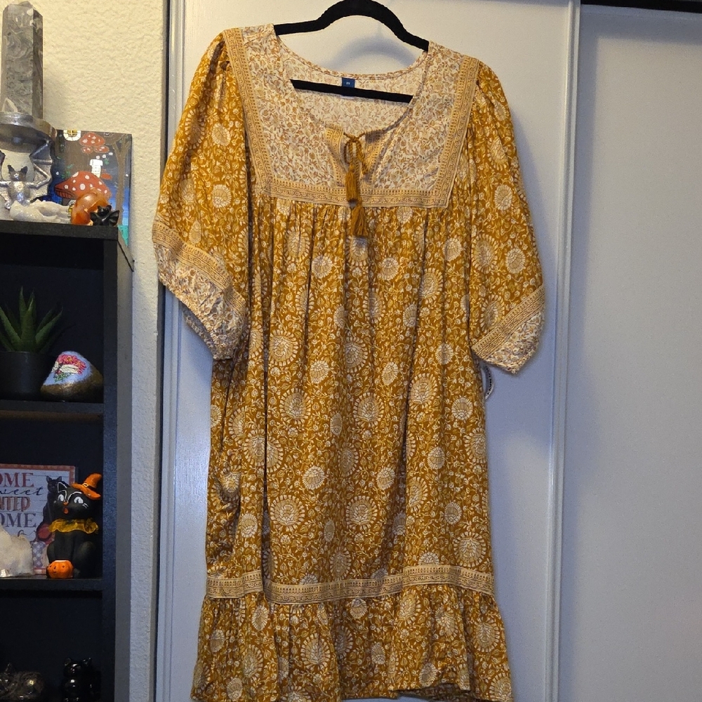 Old Navy Babydoll Mustard Midi Dress Size 2X NWT